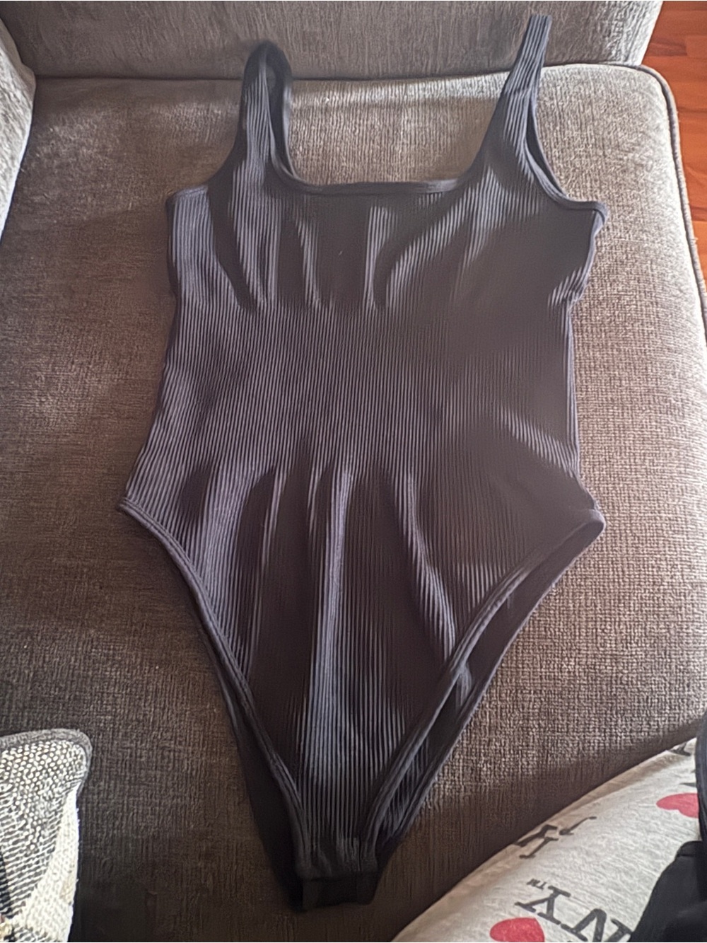 Ribbed Black Women's Bodysuit - Sleek Scoop Neck